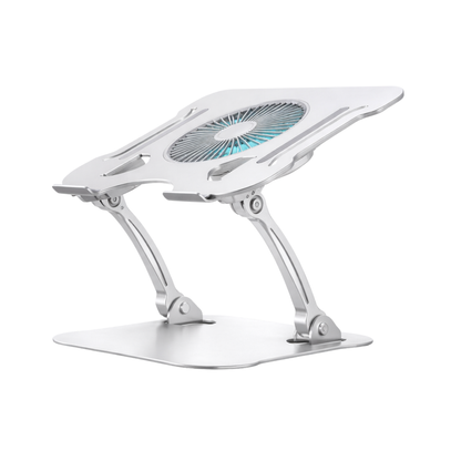SOPORTE BANDEJA FAN COOLER DE ALUMINIO NOTEBOOK TABLETAS LUZ LED REGULABLE INCLINACION ALTURA 15"