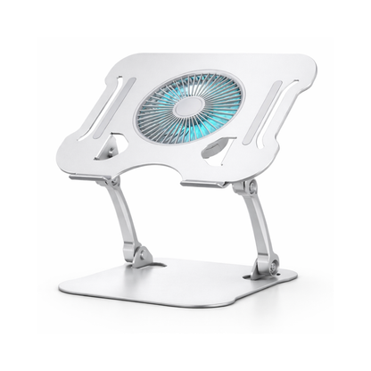 SOPORTE BANDEJA FAN COOLER DE ALUMINIO NOTEBOOK TABLETAS LUZ LED REGULABLE INCLINACION ALTURA 15"
