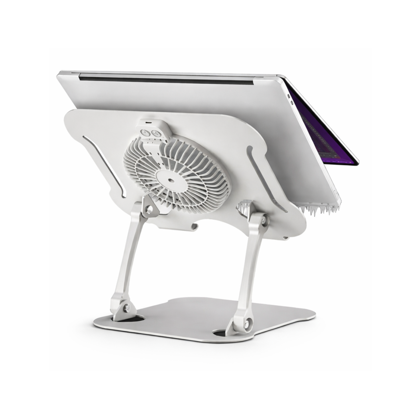 SOPORTE BANDEJA FAN COOLER DE ALUMINIO NOTEBOOK TABLETAS LUZ LED REGULABLE INCLINACION ALTURA 15"