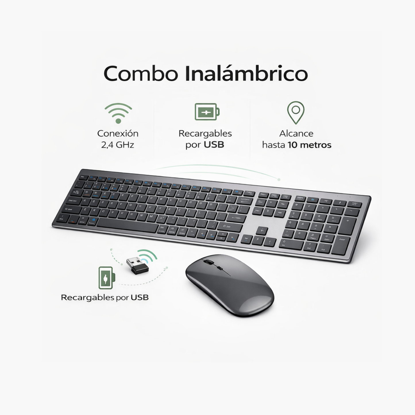 COMBO TECLADO EN ESPAÑOL Y MOUSE INALAMBRICO RECARGABLE WEIBO WB-8078