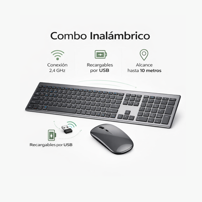 COMBO TECLADO EN ESPAÑOL Y MOUSE INALAMBRICO RECARGABLE WEIBO WB-8078