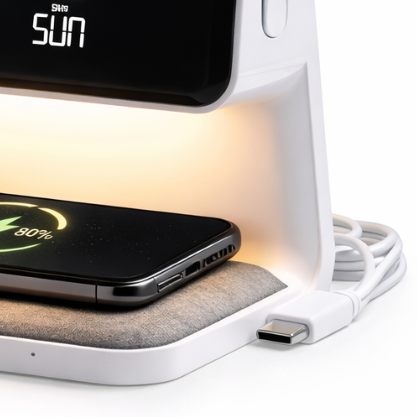 RELOJ DESPERTADOR CON CARGADOR INALAMBRICO QI DE CELULAR 3 EN 1 LUZ VELADORA LAMPARA LED MESA DE LUZ