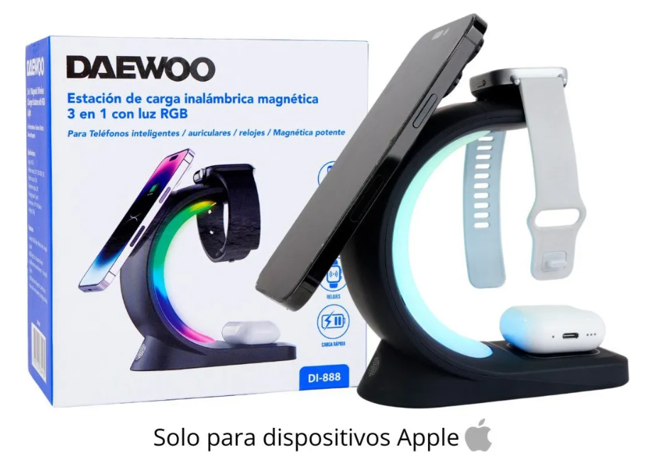 Estación de Carga 3en1 Cargador Inalambrico Magnetico Daewoo