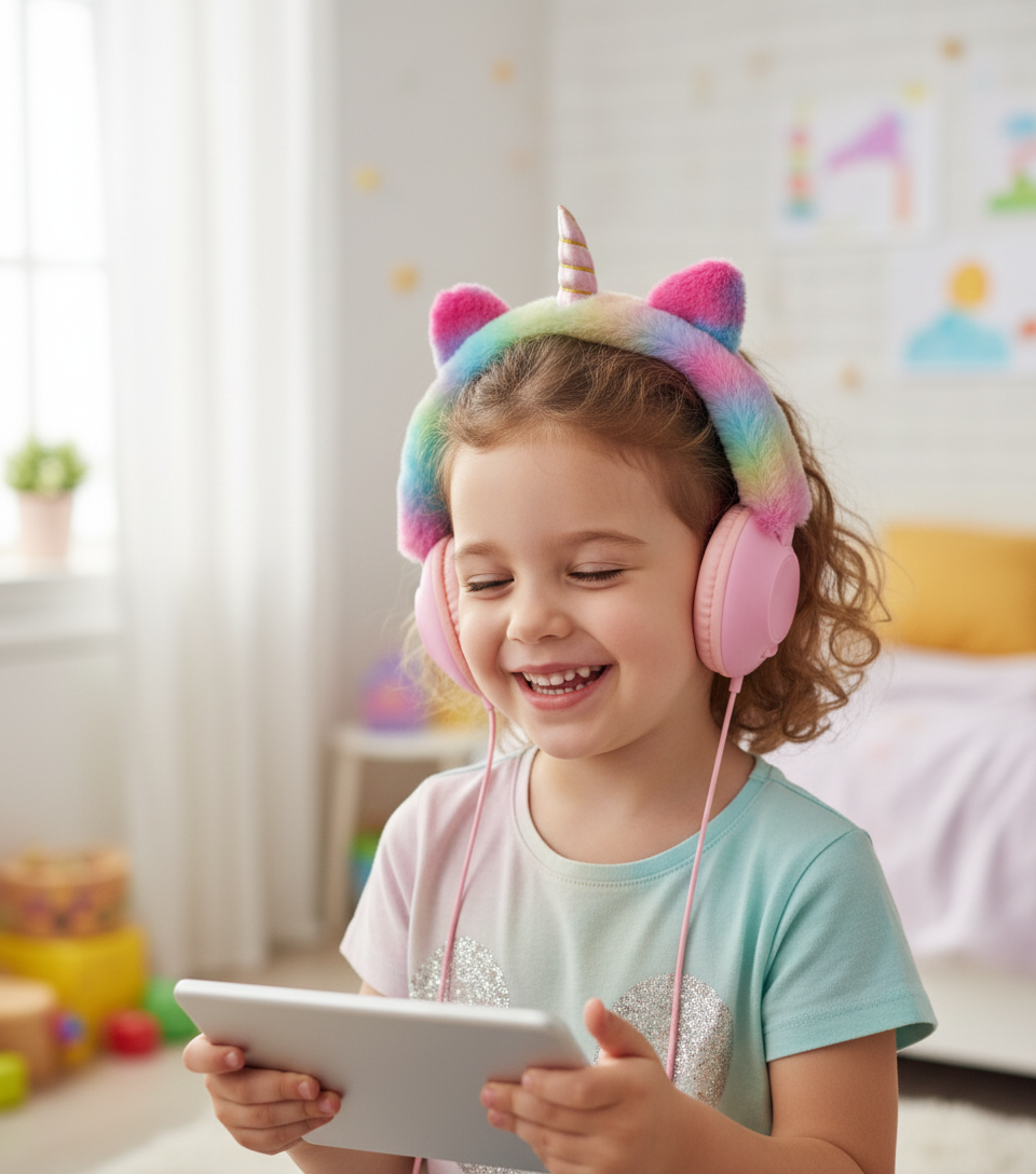 VINCHA AURICULAR GOLDTECH CABLEADA UNICORNIO PELUCHE