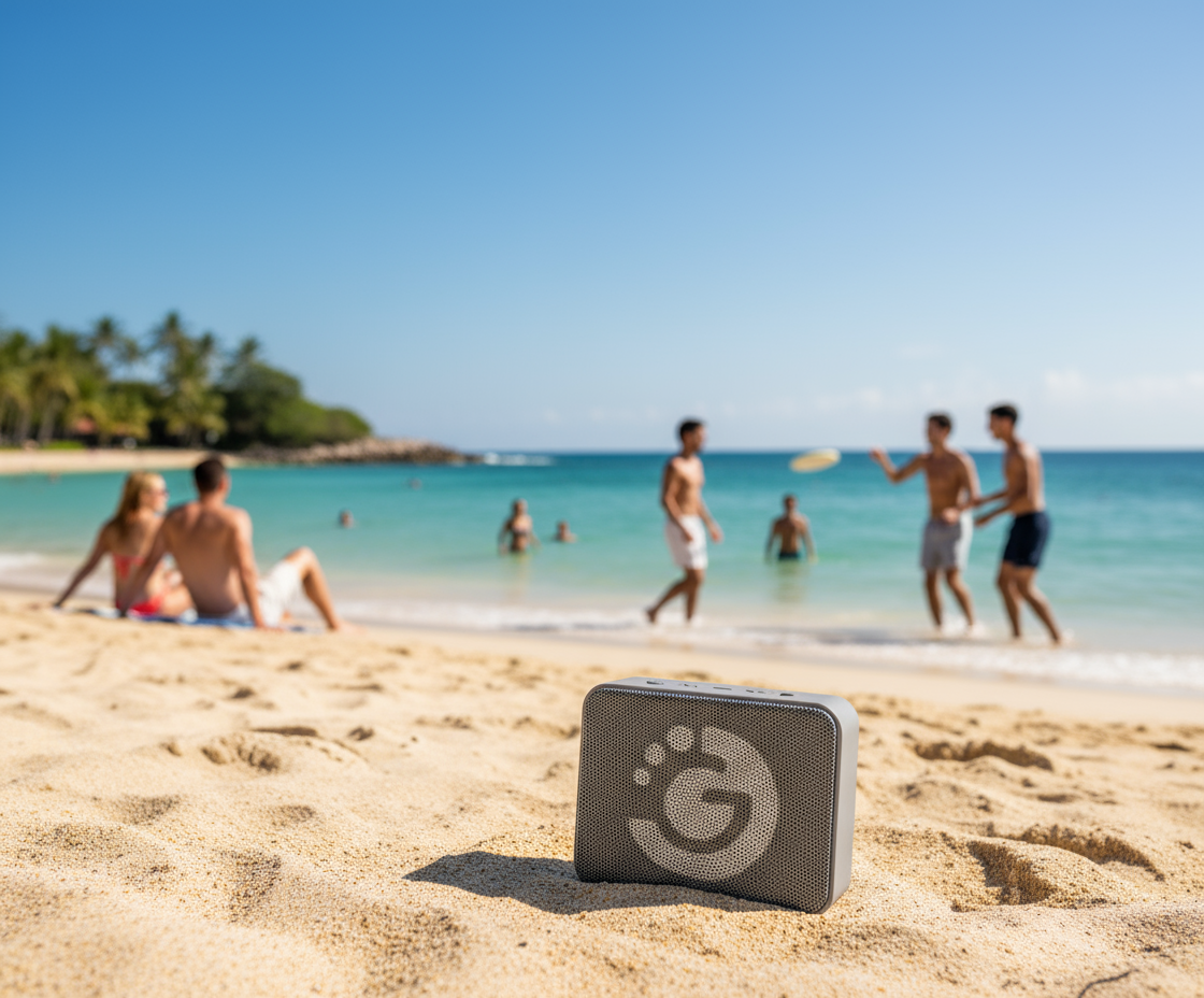 Parlante en la playa