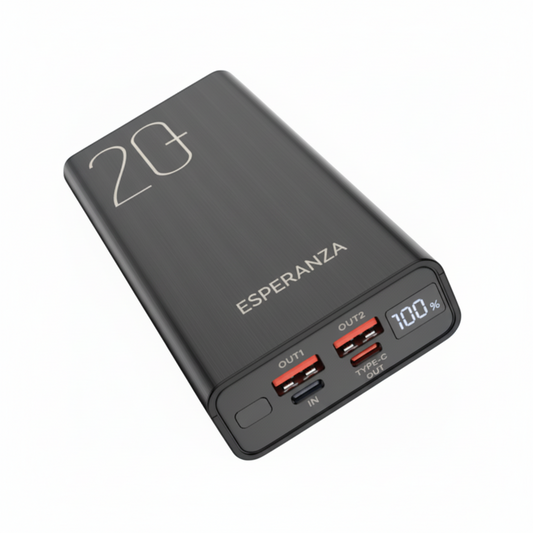 POWER BANK BATERIA CARGADOR DE EMERGENCIA RESPALDO 20000 MAH 4 USB, 2 TIPO A USB-C 22.5W QC P-20B