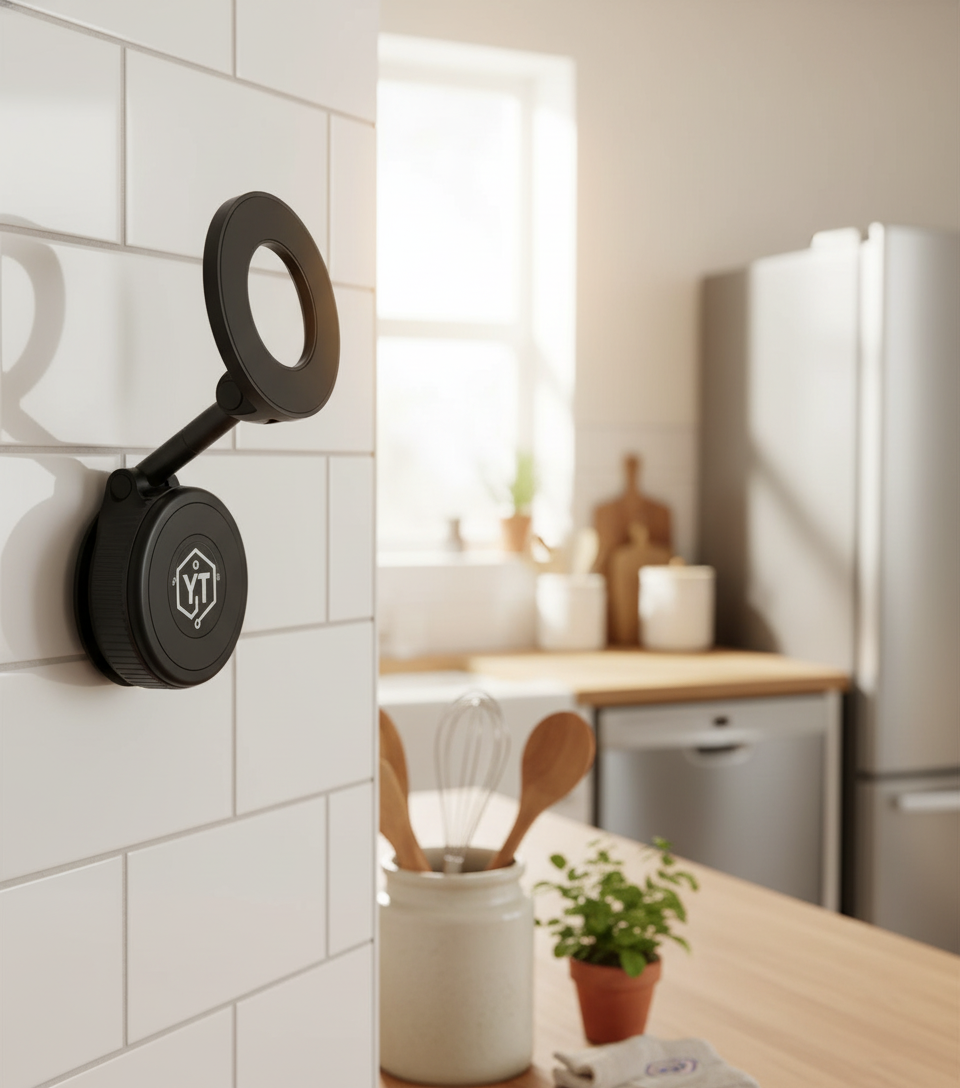 Soporte YT negro en ambiente de cocina